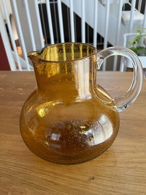 Amber Bubble Glass Pitcher Vase